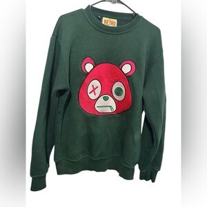 Retro Crewneck Sweater in Green with Red Bear Graphic size Large Mens